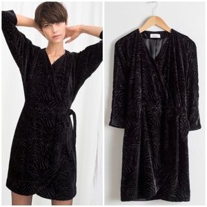 & Other Stories Black Velvet Zebra Faux Wrap Mini Dress
